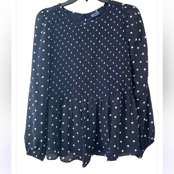 *NWT SCOOP NYC Women’s Navy Blue White Polka Dot Ruffle Top SIZE M NWT - Picture 1 of 9